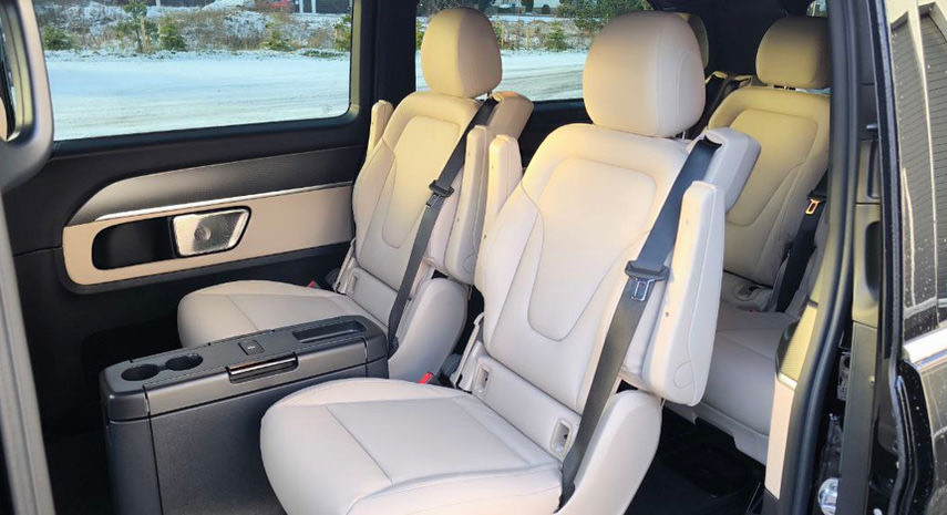 Spacious Mercedes V-Class passenger cabin with individual leather seats