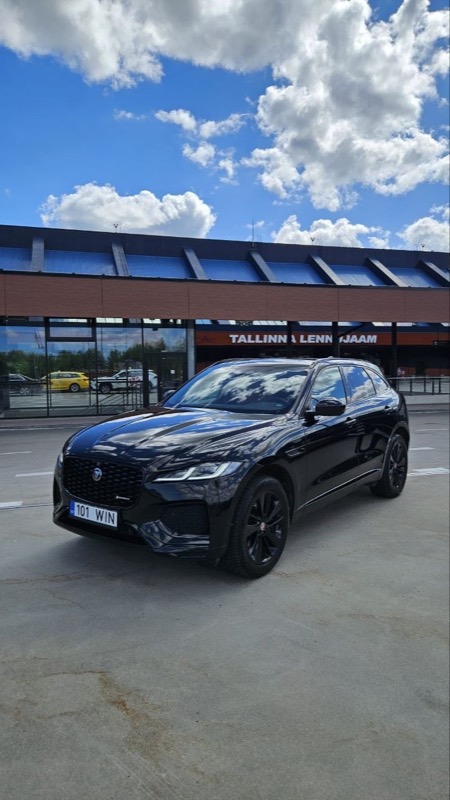 Black Jaguar F-Pace in front of Tallinn Airport